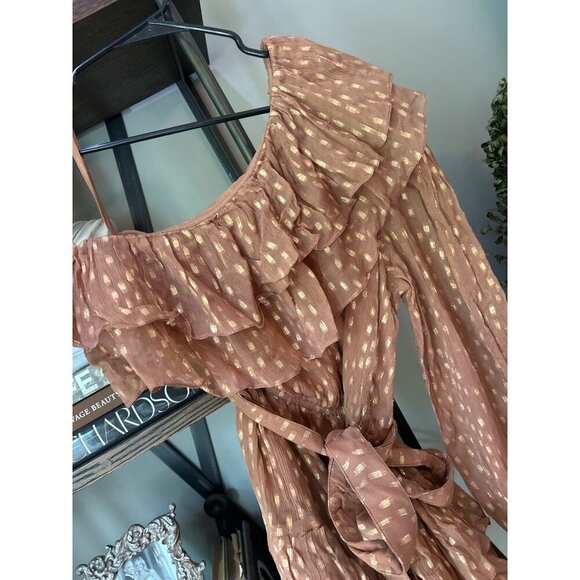 ROCOCO SAND Aine One Shoulder Belted Mini Dress Tan Womens Size Small - Picture 7 of 9